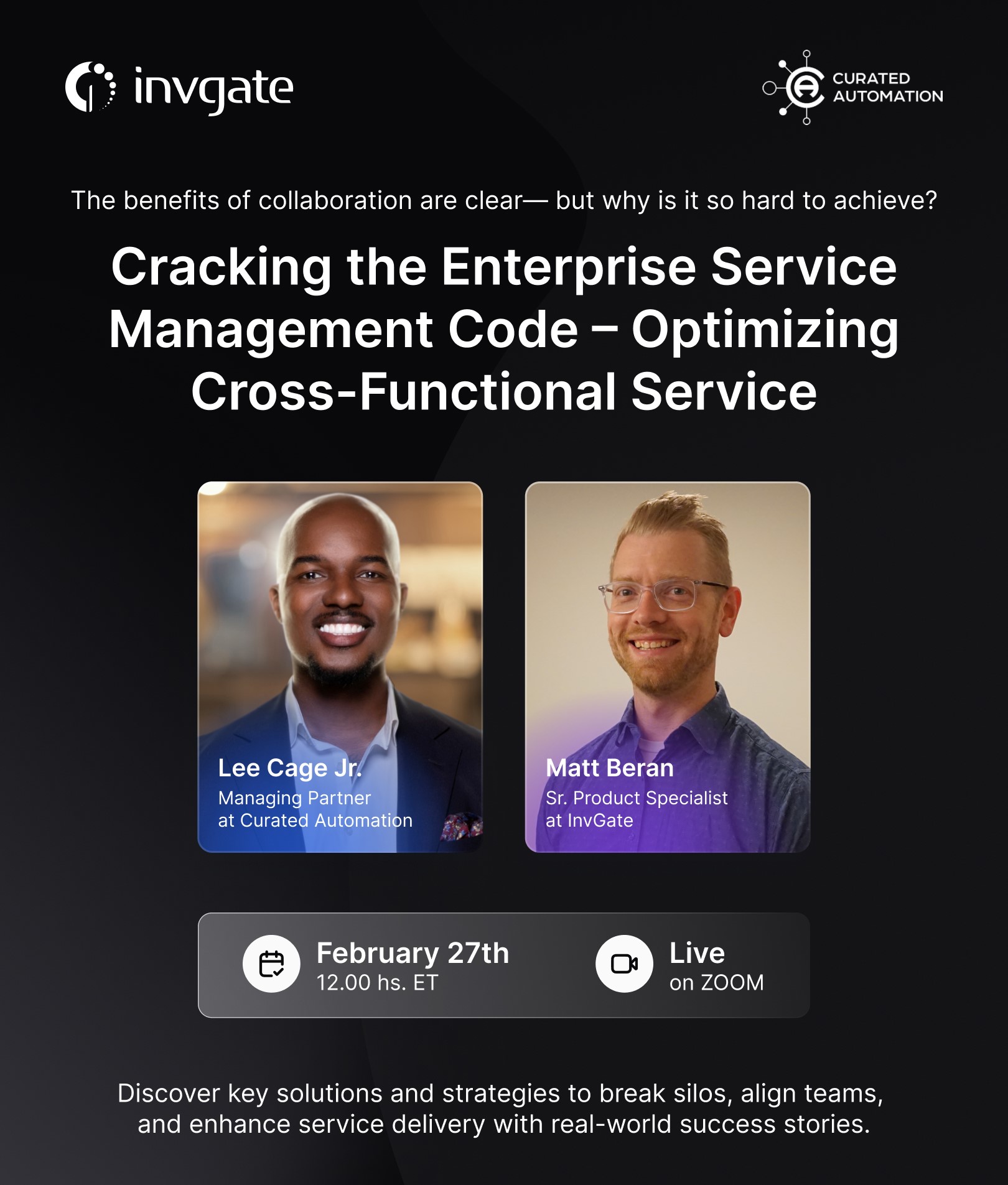 Webinar flyer for Cracking the Enterprise Service Managment Code